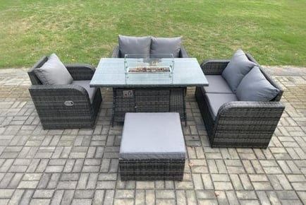 Luxurious 5 Piece Rattan Garden Set with Fire Pit