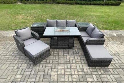 Luxurious PE Rattan Garden Sofa Set with Fire Pit Table