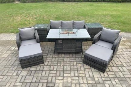 Luxurious PE Rattan Sofa Set with Firepit Table