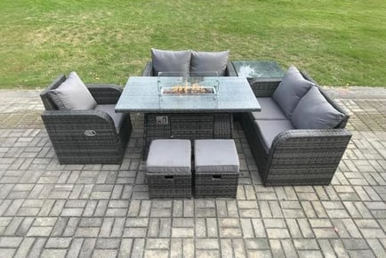 Luxury 7 Piece Rattan Garden Set with Fire Pit