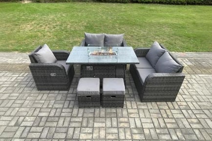 Luxurious 6-Piece Rattan Furniture Set with Fire Pit