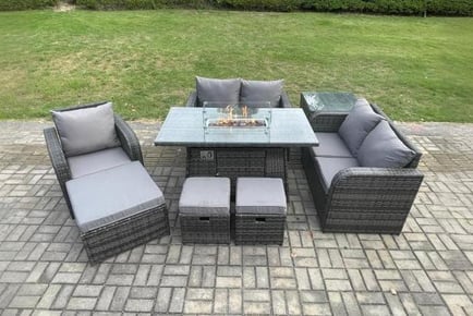 Luxurious Rattan Reclining Garden Set with Firepit