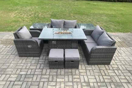 Luxurious PE Rattan Garden Dining Set with Firepit