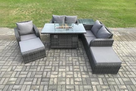 Luxurious Rattan Furniture Set with Firepit Table