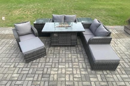 Chic Rattan 2-Seater Sofa Set with Firepit Delight