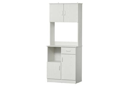 White Kitchen Pantry Cupboard with Shelves and a Drawer