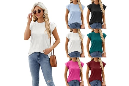 Women's Short-Sleeved Crew Neck Ribbed Top - 5 Sizes, 6 Colours