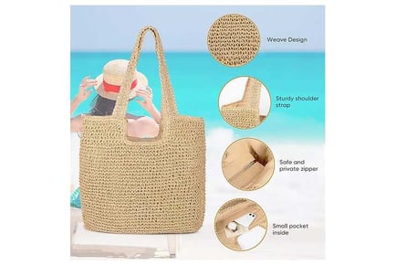 Large Beach Woven Straw Tote Bag