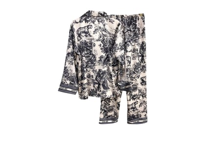 Women's Two-Piece Dior-Inspired Ice Silk Patterned Pyjamas in 4 Sizes and 2 Options