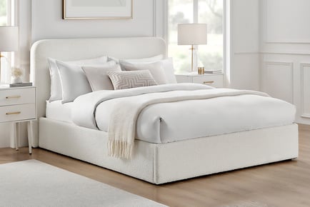 Cleo Cream Boucle Bed Frame w/ Optional Ottoman - 5 Sizes