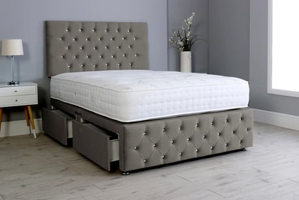 Ambassador Dark Grey Crushed Velvet Divan Bed Set - Storage Options