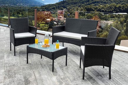 Brown: A four-seater garden rattan furniture set