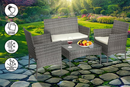 Grey: A four-seater garden rattan furniture set