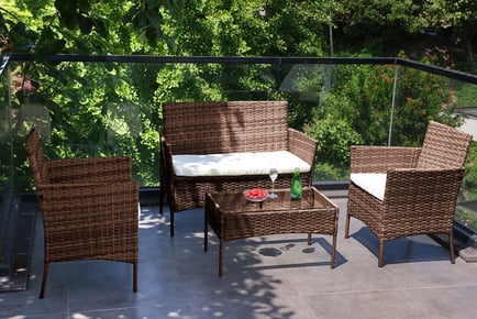 Brown: A four-seater garden rattan furniture set