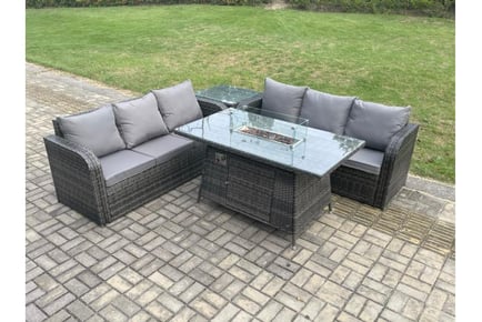 PE Rattan Sofa Set with Firepit Table