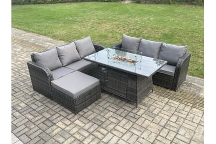 7-Seater Rattan Sofa Set Fire Pit Table