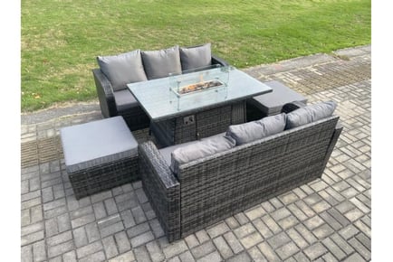 PE Rattan Garden Firepit Table with Sofa