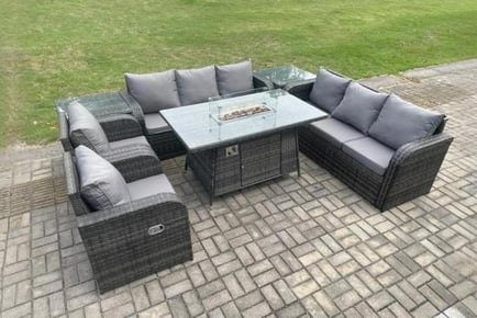 Luxurious 8-Seater Rattan Furniture Set with Fire Pit