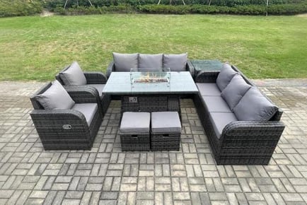 Luxurious PE Rattan Recliner Set with Sofa & Fire Pit