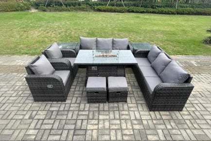 Luxury Rattan Sofa Set with Fire Pit & Recliner