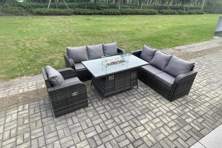 Luxurious 7 Seat Reclining Garden Set with Firepit