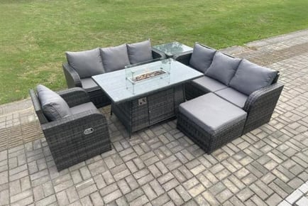 Luxurious 8-Seater Garden Sofa Set with Fire Pit