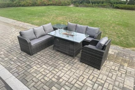 Luxurious 7-Seater Garden Set with Firepit & Sofa