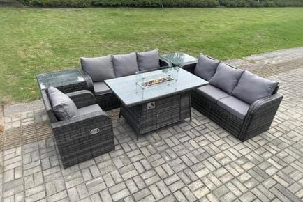 Luxurious 7-Seater Garden Sofa Set with Fire Pit