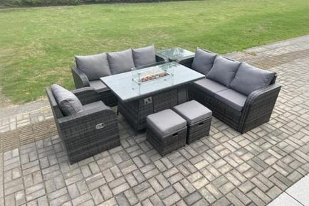 Luxurious 9-Seater Reclining Garden Set with Firepit