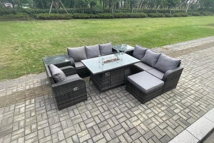 Luxurious 8-Seater Garden Set with Firepit & Sofa