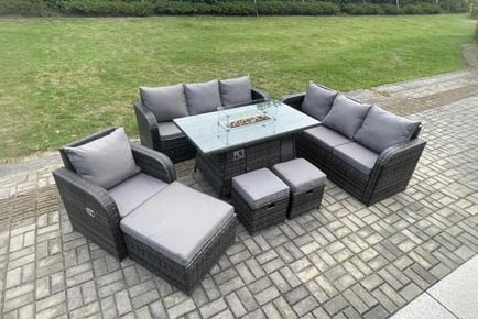 Luxurious 10-Seater Outdoor Furniture Set with Firepit Table