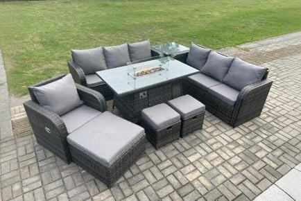 Luxurious 10-Seater Garden Sofa Set with Cozy Fire Pit