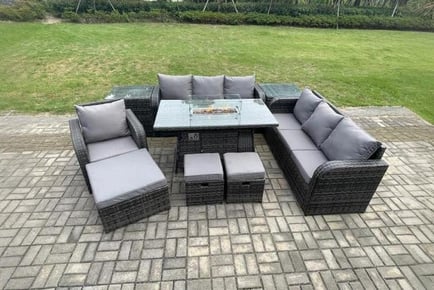 Luxurious 10-Seater Garden Set with Firepit & Sofa