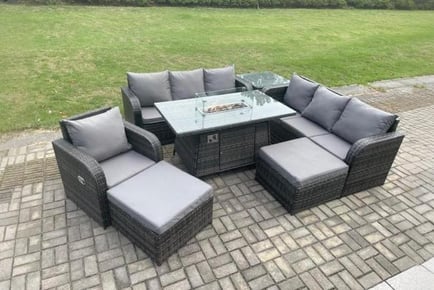 Luxurious 9-Seater Garden Sofa Set with Fire Pit