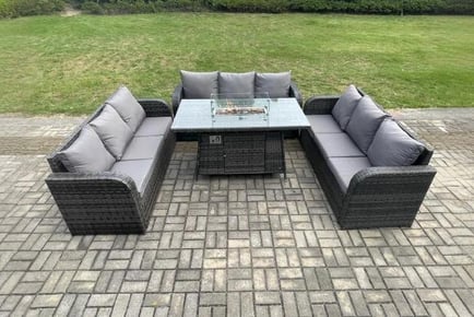 Exquisite 4-Piece Rattan Sofa Set with Firepit Table