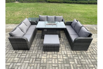 Rattan Garden Set Firepit &3-Seater Sofa