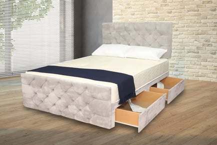 Grey Crushed Velvet Divan Bed & Mattress - Size & Drawer Options!