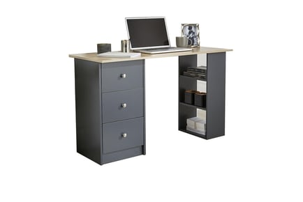 Computer Desk with 3 Drawers & Shelves in 2 Colours