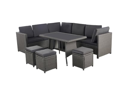 9-Seater Rattan Garden Furniture Set - Grey, Brown or Black!