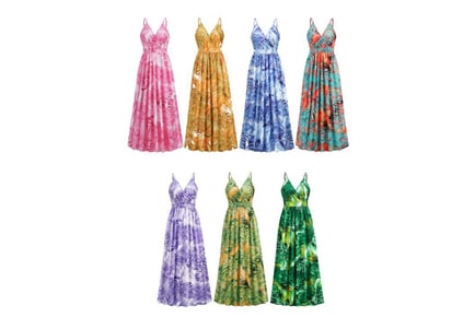 Women's Bohemian Printed V-Neck Maxi Dress in 5 Sizes and 7 Colours