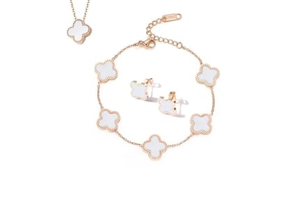 Van Cleef Inspired Clover Necklace Bracelet & Earring Set!