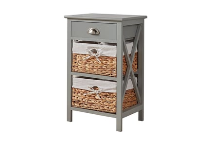 1 Drawer, 2 Wicker Baskets for Storage - Grey or White