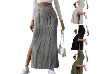 Women's Solid Ribbed Knit Bodycon Skirt - 7 Sizes, 4 Colours