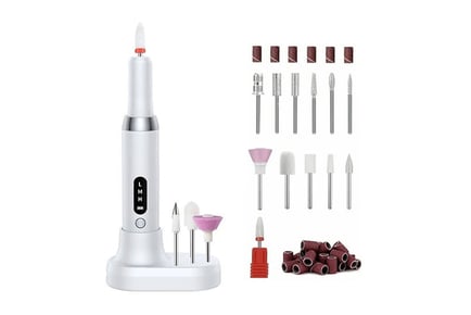 21-Piece Cordless Electric Nail Drill Kit with a Rechargeable Base