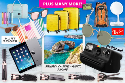 Travel Accessories Mystery Deal -7 Night Holiday to Mallorca, 3pc Suitcase Set, Kurt Geiger Bag, Raybans and More!