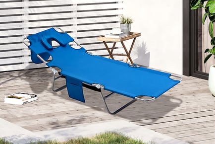 Foldable Beach Sun Lounger - Headrest and Reading Slots - 5 Colours!