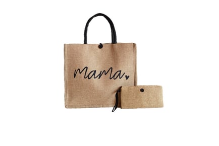 Jute Burlap Mama Shopping Bag with Wallet