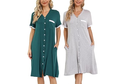 Women's V-Neck Short Sleeve Nightgown - 4 Sizes & 6 Colours