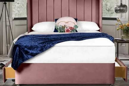 Light Pink Wingline Divan Bed & Mattress - w/ Optional Drawers