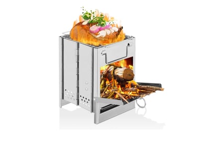 Outdoor Folding Camping Wood Burning Stove & Grill!